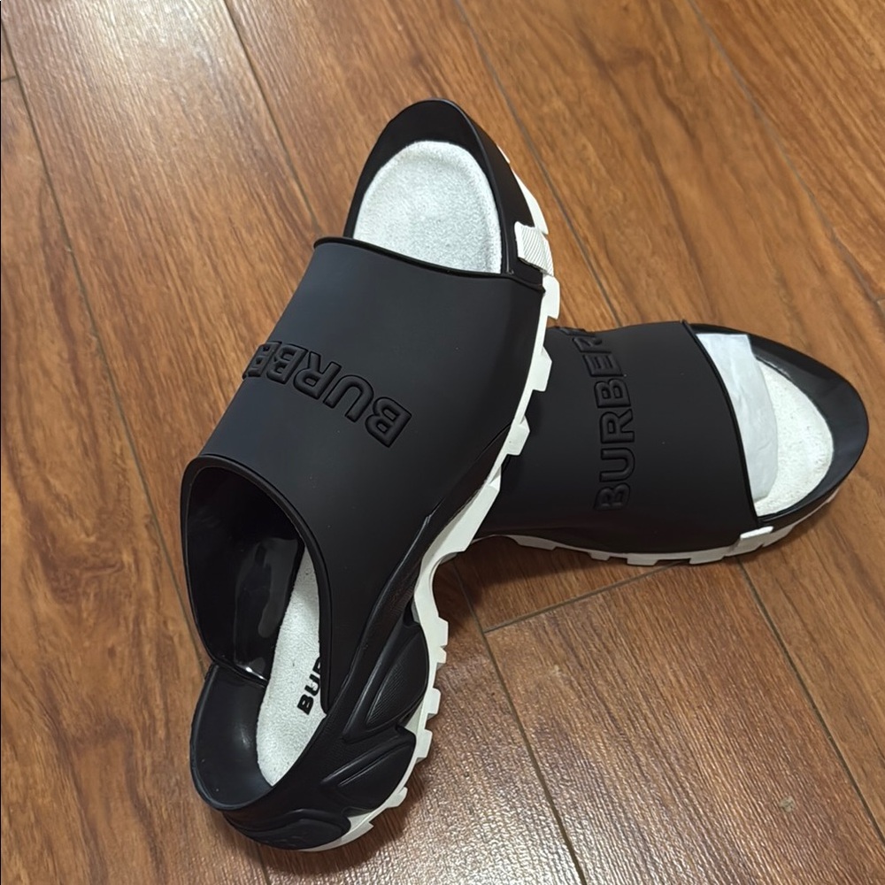 Burberry Black and White Sporty Sandals